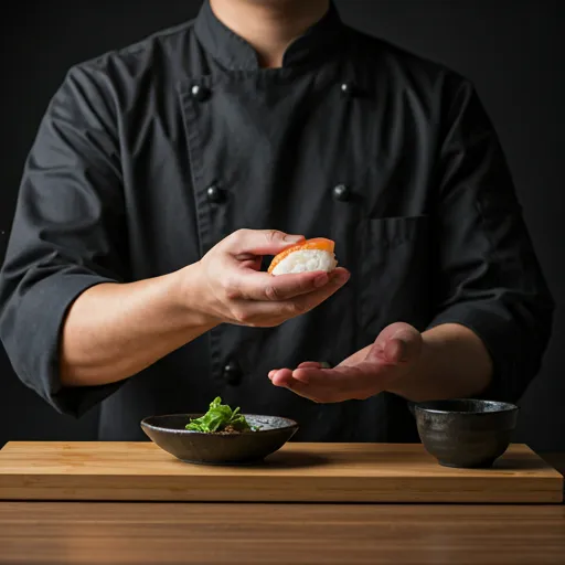 Chef handing piece of sushi